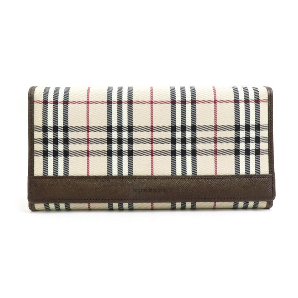 Burberry Bi fold Long Wallet Leather Brown Beige